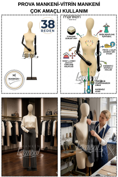 38 Beden Pantolon Giyebilen Ahşap Kollu Terzi Mankeni Vitrin Mankeni