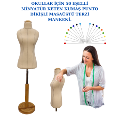 Özel Punto 1/2 50 Eşel Keten Kumaş Süngerli Minyatür Terzi Mankeni