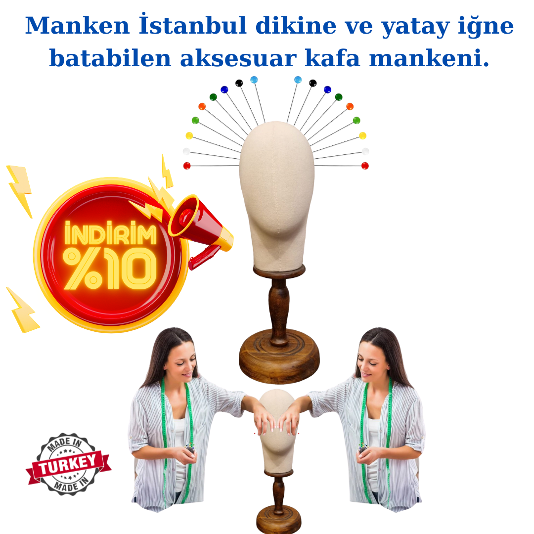 Dik Ve Yatay İğne Batabilen Bayan Kumaş Kaplı Kafa Mankeni