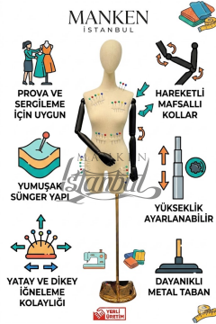 38 Beden Pantolon Giyebilen Ahşap Kollu Terzi Mankeni Vitrin Mankeni