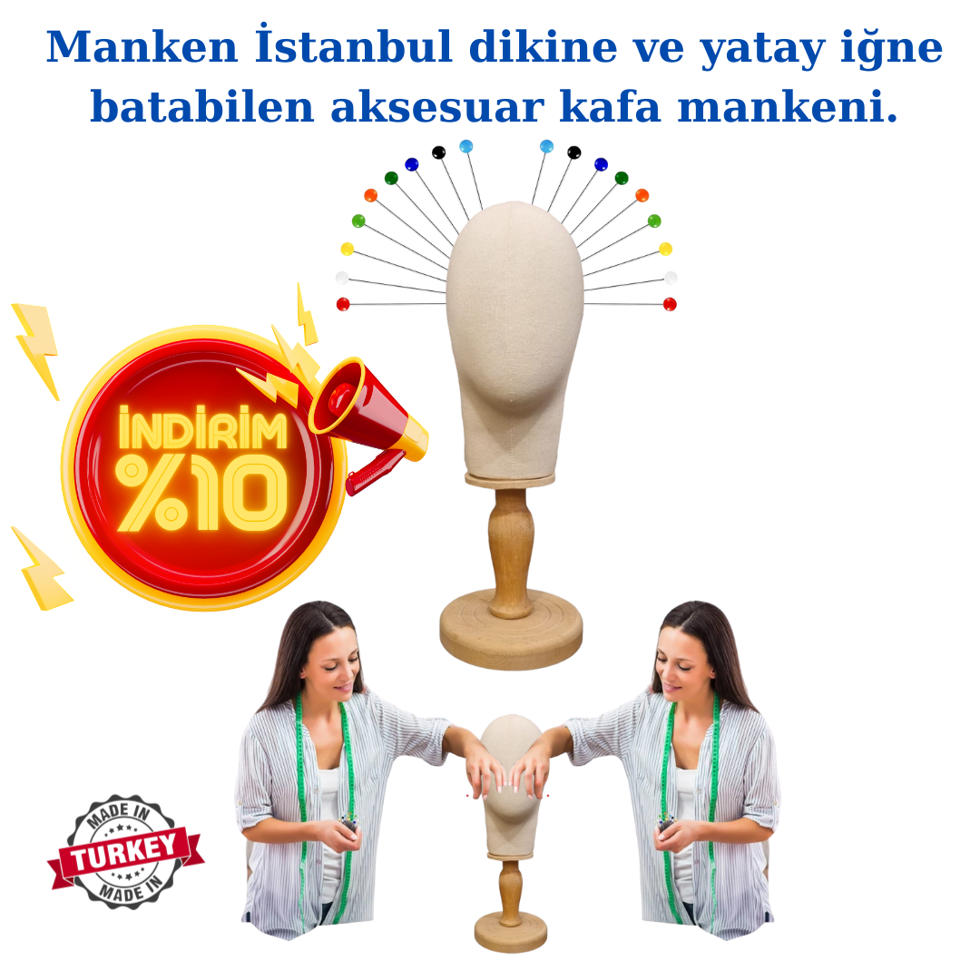Dik Ve Yatay İğne Batabilen Bayan Kumaş Kaplı Kafa Mankeni