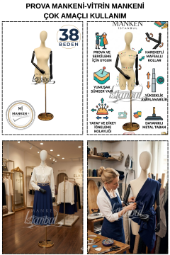 38 Beden Pantolon Giyebilen Ahşap Kollu Terzi Mankeni Vitrin Mankeni