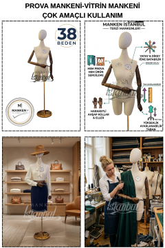 38 Beden Pantolon Giyebilen Ahşap Kollu Terzi Mankeni Vitrin Mankeni
