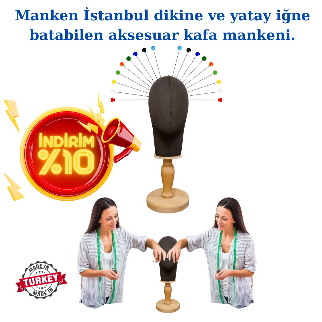 Dik Ve Yatay İğne Batabilen Bayan Kumaş Kaplı Kafa Mankeni