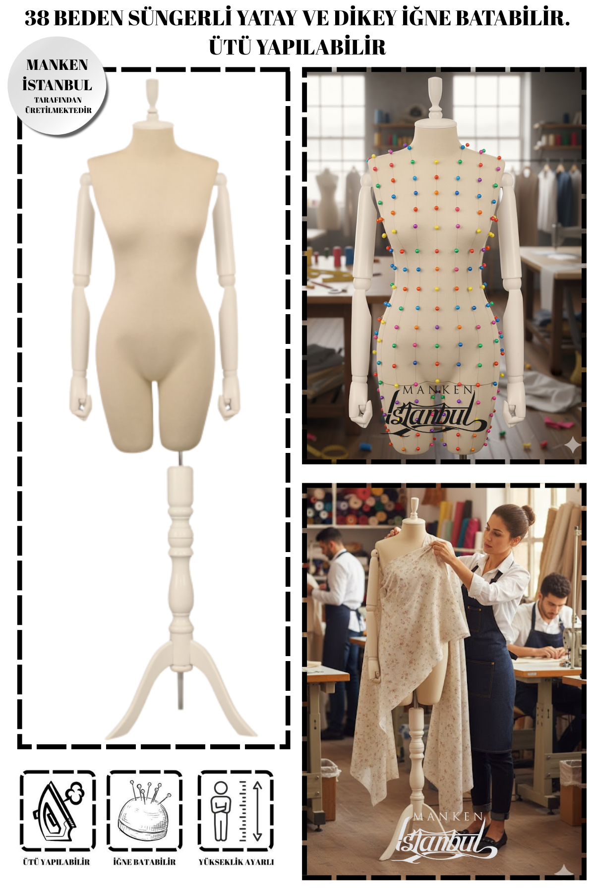 38 Beden Süngerli Kollu Pantolon Giyebilen Terzi Mankeni