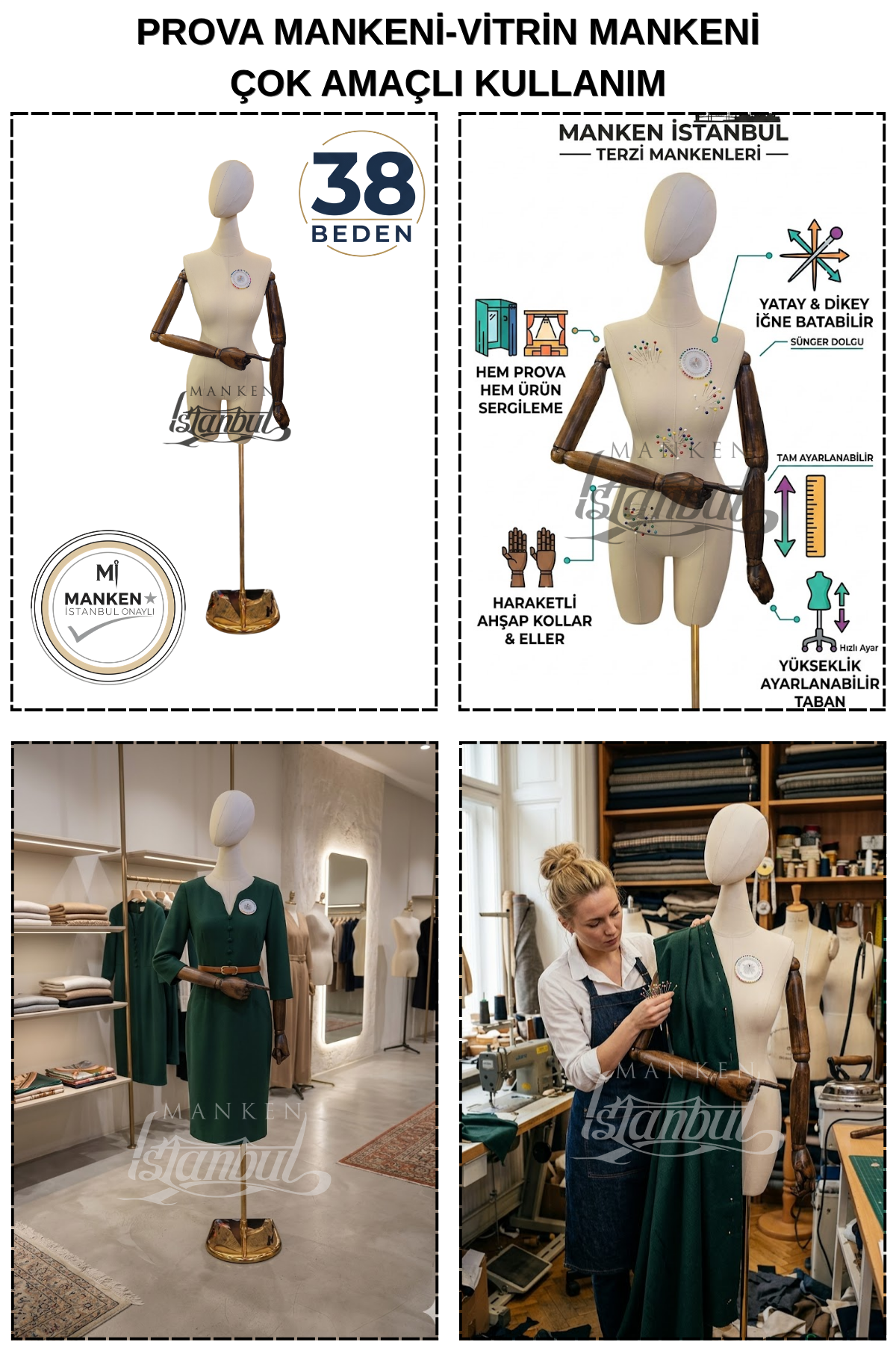 38 Beden Pantolon Giyebilen Ahşap Kollu Terzi Mankeni Vitrin Mankenİ