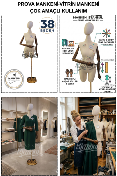 38 Beden Pantolon Giyebilen Ahşap Kollu Terzi Mankeni Vitrin Mankenİ