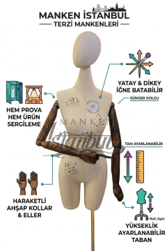 38 Beden Pantolon Giyebilen Ahşap Kollu Terzi Mankeni Vitrin Mankenİ