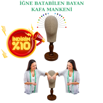 Dik Ve Yatay İğne Batabilen Bayan Kumaş Kaplı Kafa Mankeni