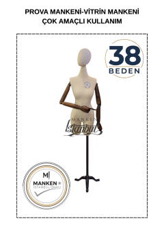 38 Beden Pantolon Giyebilen Ahşap Kollu Terzi Mankeni Vitrin Mankeni