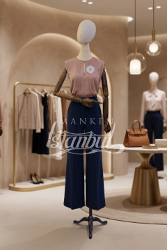 38 Beden Pantolon Giyebilen Ahşap Kollu Terzi Mankeni Vitrin Mankeni