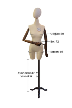 38 Beden Pantolon Giyebilen Ahşap Kollu Terzi Mankeni Vitrin Mankeni