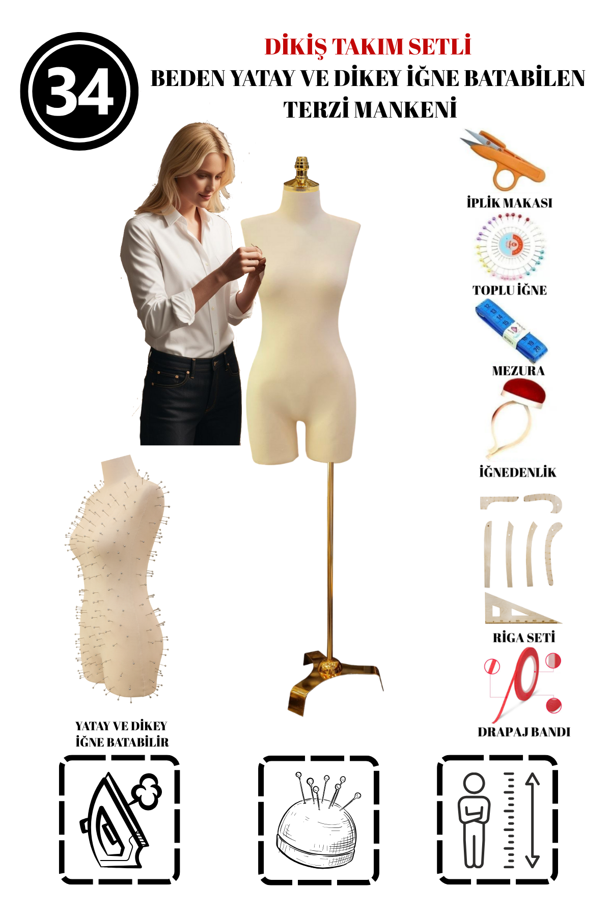 Dikiş Takım Setli 34 Beden Pantolon Giyebilen Terzi Mankeni