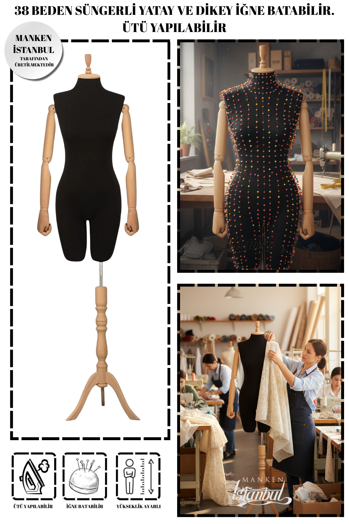 38 Beden Süngerli Kollu Pantolon Giyebilen Terzi Mankeni