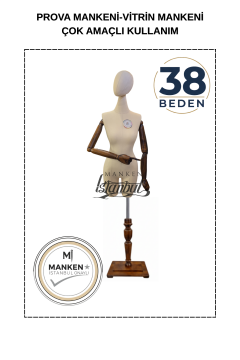 38 Beden Pantolon Giyebilen Ahşap Kollu Terzi Mankeni Vitrin Mankeni