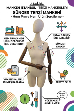 38 Beden Pantolon Giyebilen Ahşap Kollu Terzi Mankeni Vitrin Mankeni