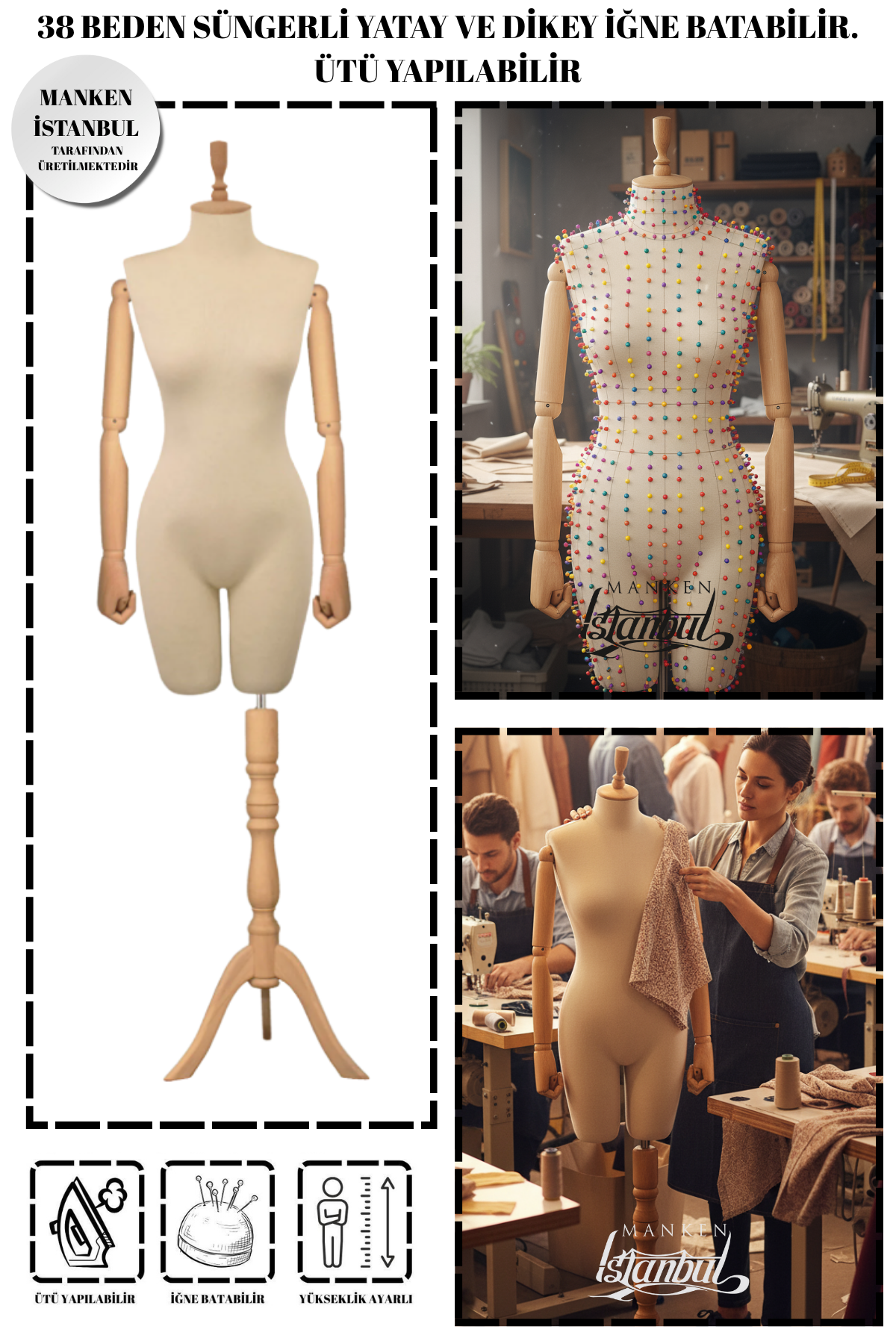 38 Beden Süngerli Kollu Pantolon Giyebilen Terzi Mankeni