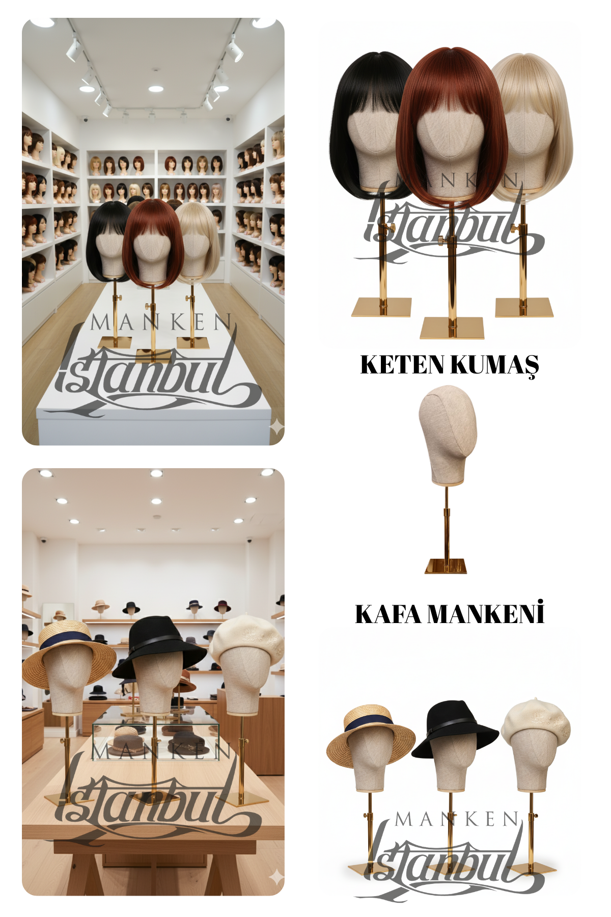 Özel Gold Standlı Kafa Mankeni Peruk Mankeni Aksesuar Mankeni