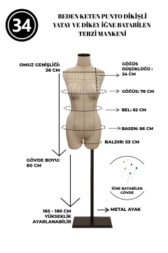 34 Beden Özel Kumaş Pantolon Giyebilen Terzi Mankeni