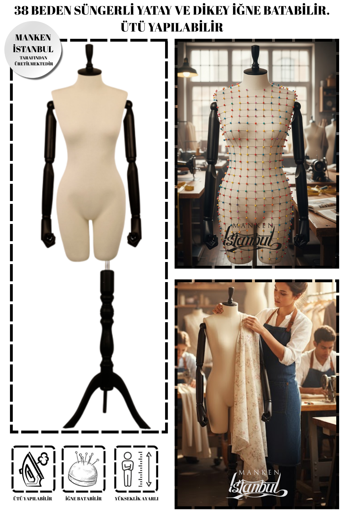 38 Beden Süngerli Kollu Pantolon Giyebilen Terzi Mankeni