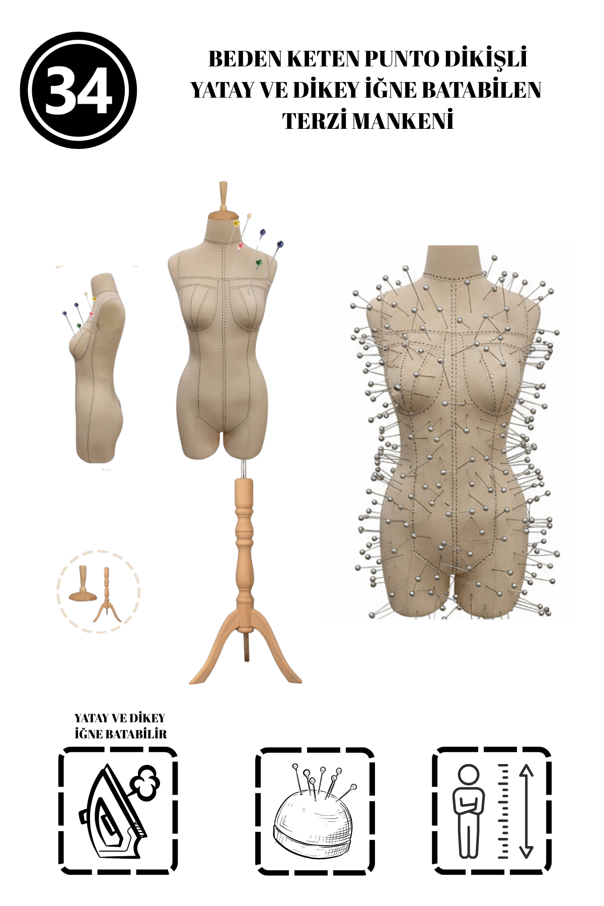 34 Beden Özel Kumaş Pantolon Giyebilen Terzi Mankeni