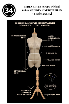 34 Beden Özel Kumaş Pantolon Giyebilen Terzi Mankeni