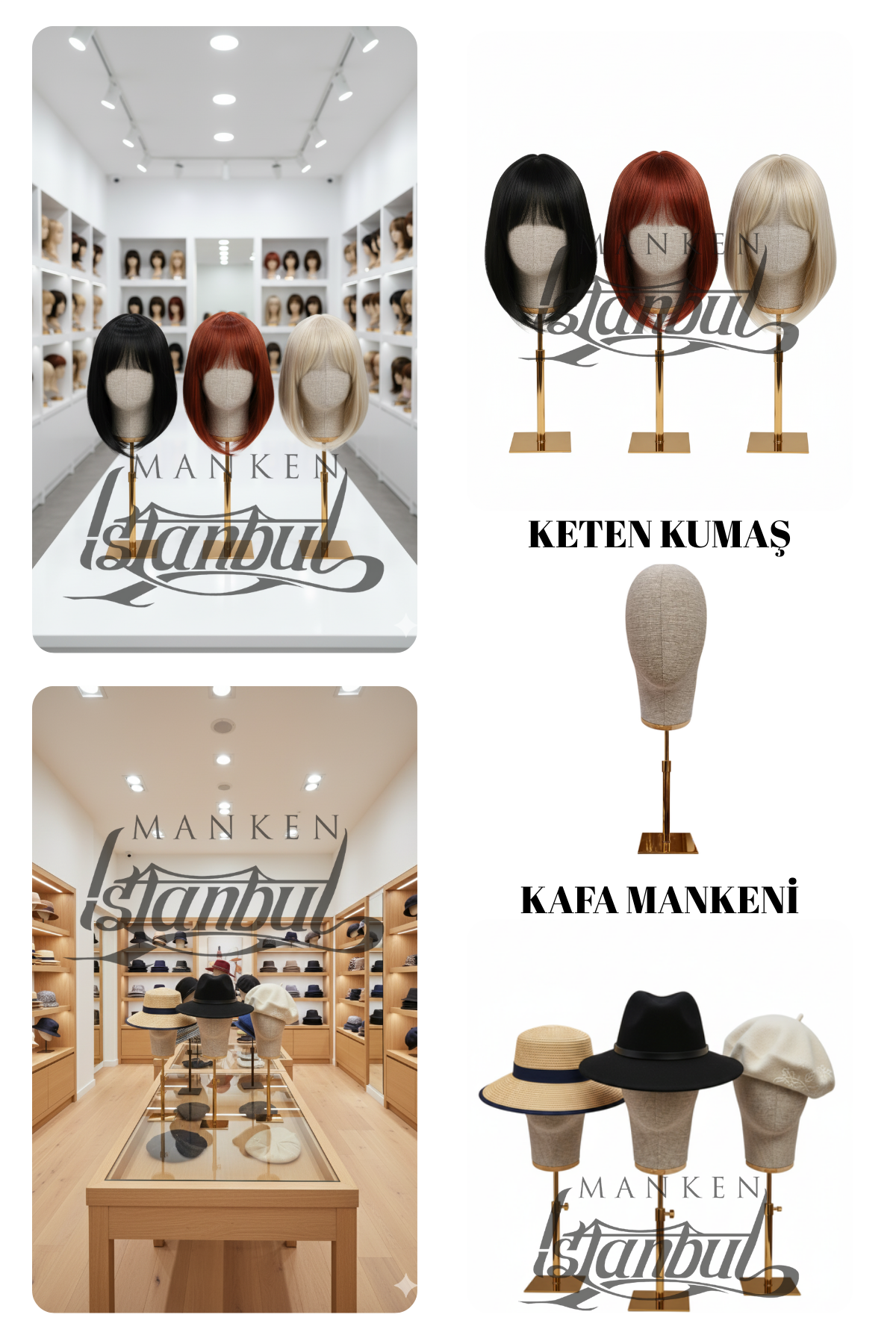 Özel Gold Standlı Kafa Mankeni Peruk Mankeni Aksesuar Mankeni