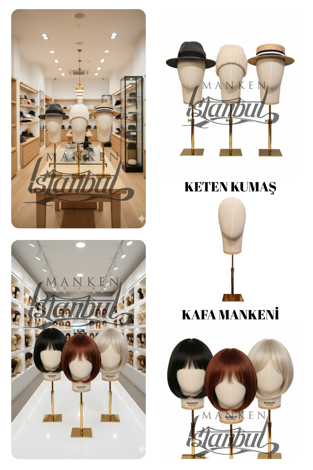 Özel Gold Standlı Kafa Mankeni Peruk Mankeni Aksesuar Mankeni