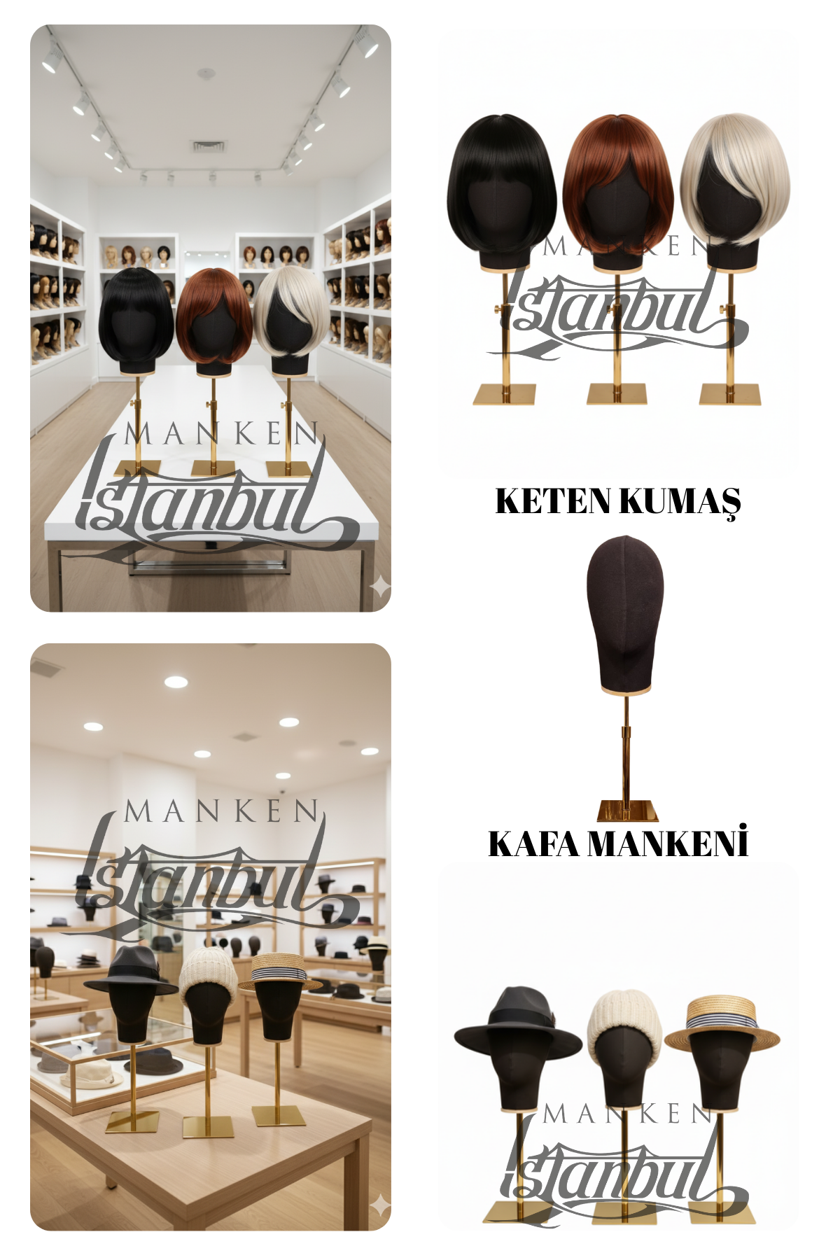 Özel Gold Standlı Kafa Mankeni Peruk Mankeni Aksesuar Mankeni