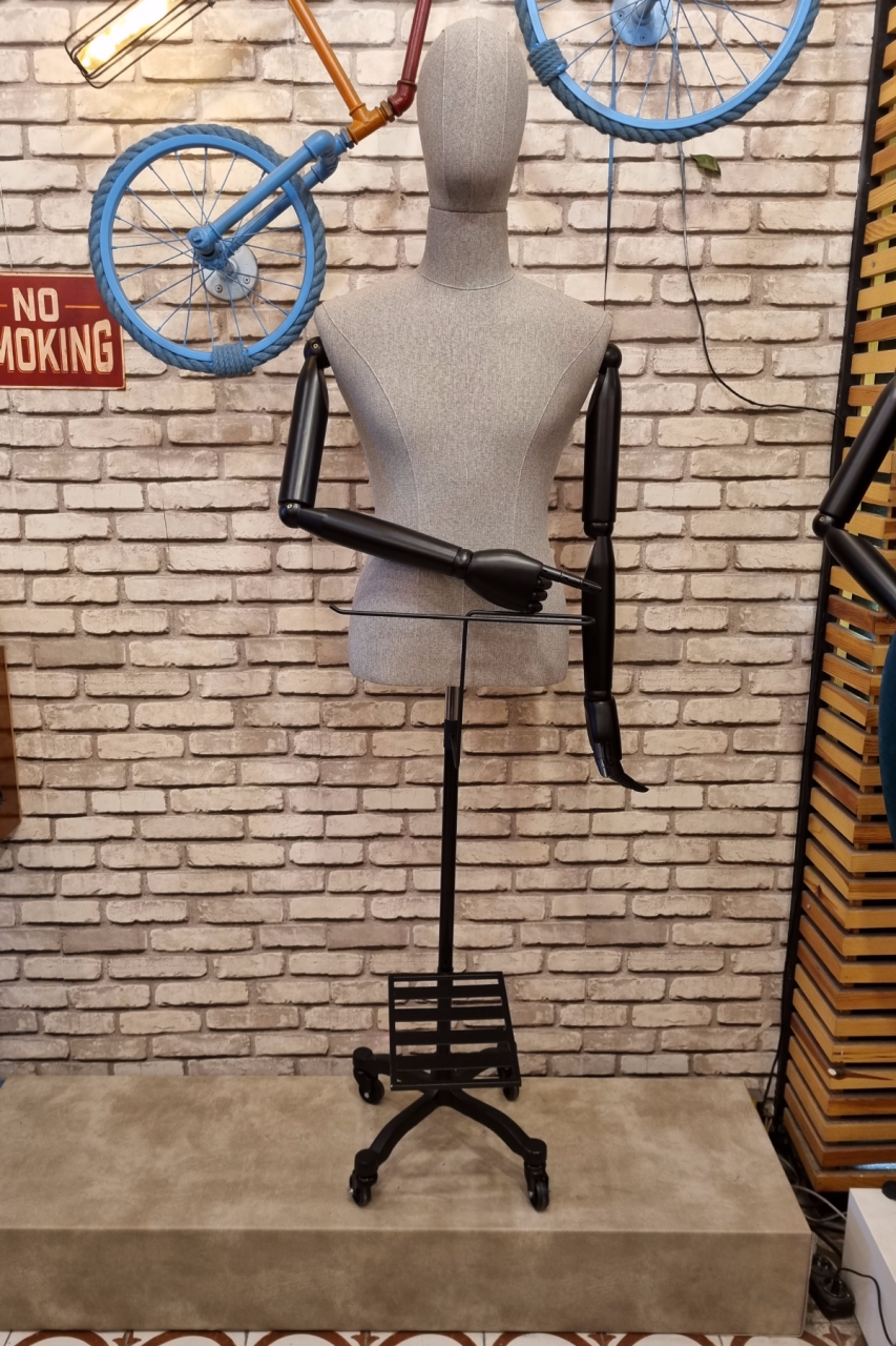 Tel Kafa Keten Kumaş Ahşap Kollu Erkek Terzi Mankeni