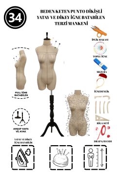 Dikiş Takım Setli 34 Beden Özel Kumaş Paçalı Terzi Mankeni