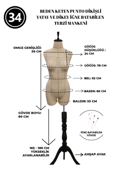 Dikiş Takım Setli 34 Beden Özel Kumaş Paçalı Terzi Mankeni