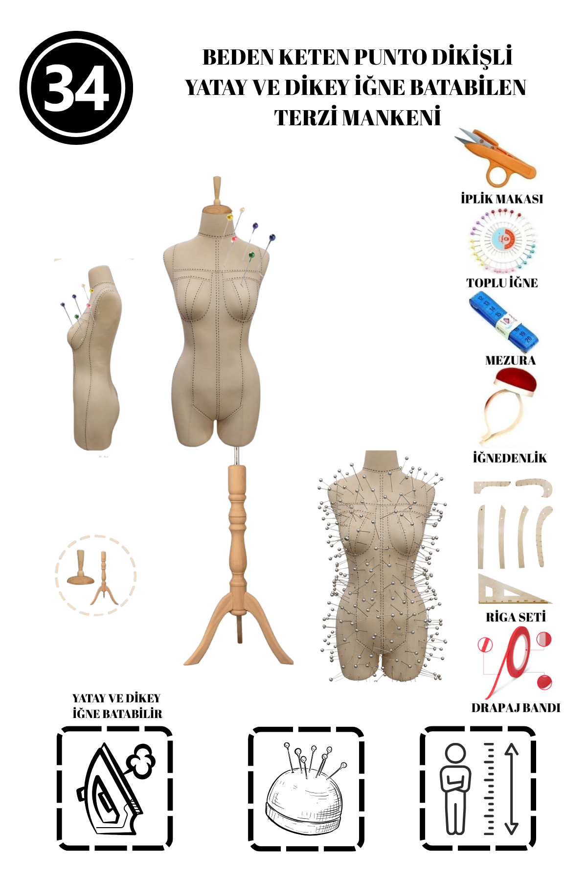 Dikiş Takım Setli 34 Beden Özel Kumaş Paçalı Terzi Mankeni