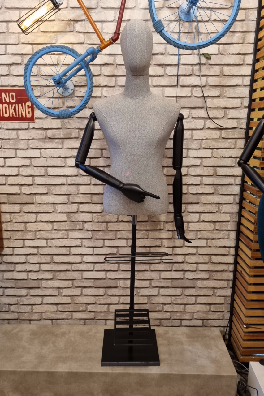 Tel Kafa Keten Kumaş Ahşap Kollu Erkek Terzi Mankeni