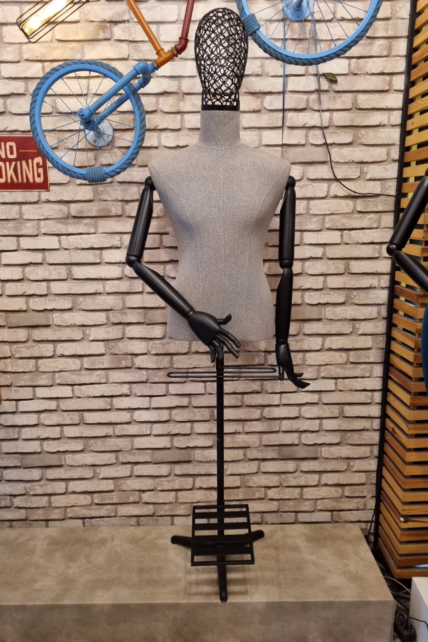 Tel Kafa Keten Kumaş Ahşap Kollu Erkek Terzi Mankeni