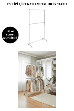 Ev Tipi Çift Katlı Yükseklik Ayarlı Tekerlekli Metal Orta Stand