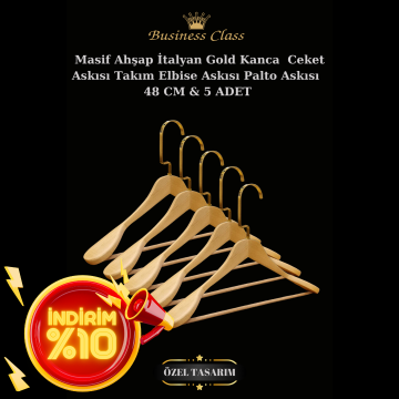 Business Class 5 Adet 48 Cm Masif Ahşap  İtalyan Kanca Takım Elbise Palto Ceket askısı
