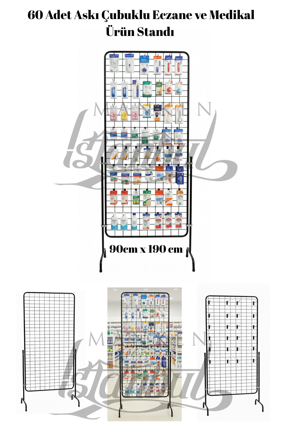 60 Adet Askı Çubuklu Eczane ve Medikal Ürün Standı - 90x190