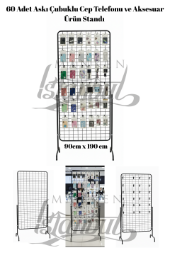 60 Adet Askı Çubuklu Cep Telefonu Ürün Standı - 90 x 190 Cm Tel Pano Standı