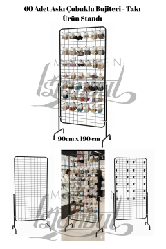 60 Adet Askı Çubuklu Bijuteri Ürün Standı - 90 x 190 Cm Tel Pano Standı