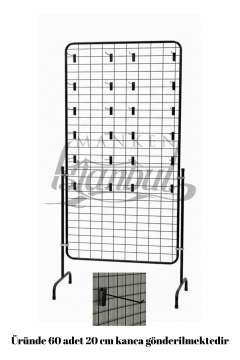 60 Adet Askı Çubuklu Hırdavat Ürün Standı - 90 x 190 Cm Tel Pano Standı