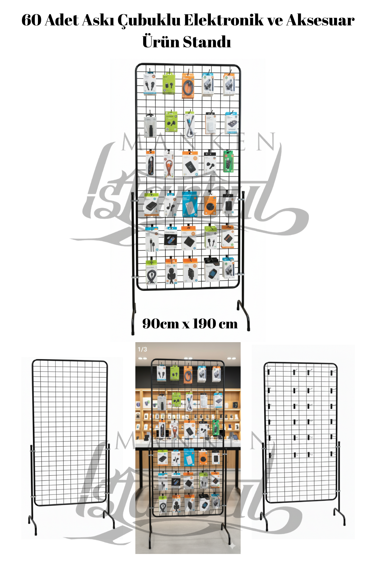 60 Adet Askı Çubuklu Elektronik Ürün Standı - 90x190
