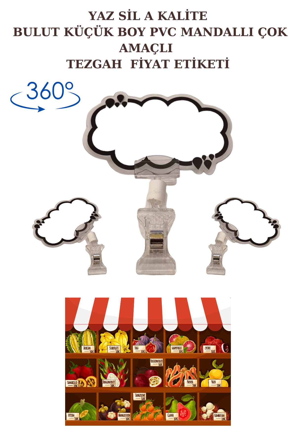 Yazı Kalemli 10 Adet Yaz Sil Bulut Mandallı Fiyat Etiketi Pazarcı Etiketi Market Etiketi Manav Etiketi BEYAZ