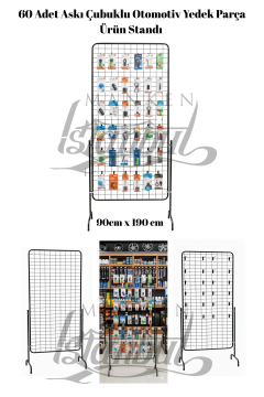 60 Adet Askı Çubuklu Otomotiv Aksesuar Ürün Standı - 90 x 190 Cm Tel Pano Standı