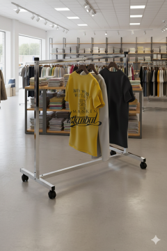 Tekerlekli Tekli Sabit Krom Metal Orta Stand