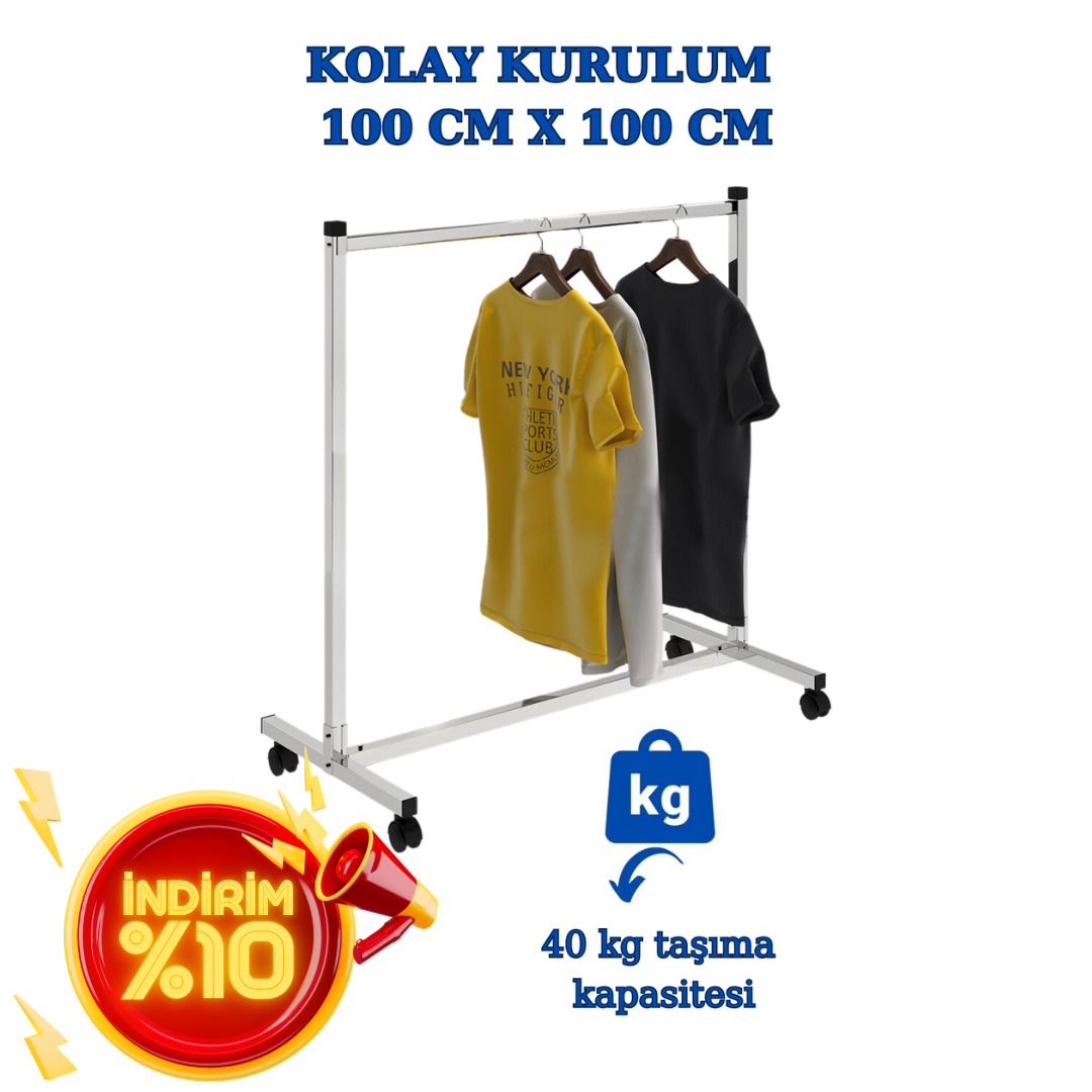Tekerlekli Tekli Sabit Krom Metal Orta Stand