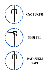 7 Kg Taşıma Kapasitesi CNC Büküm Siyah Tel Pano Kancası