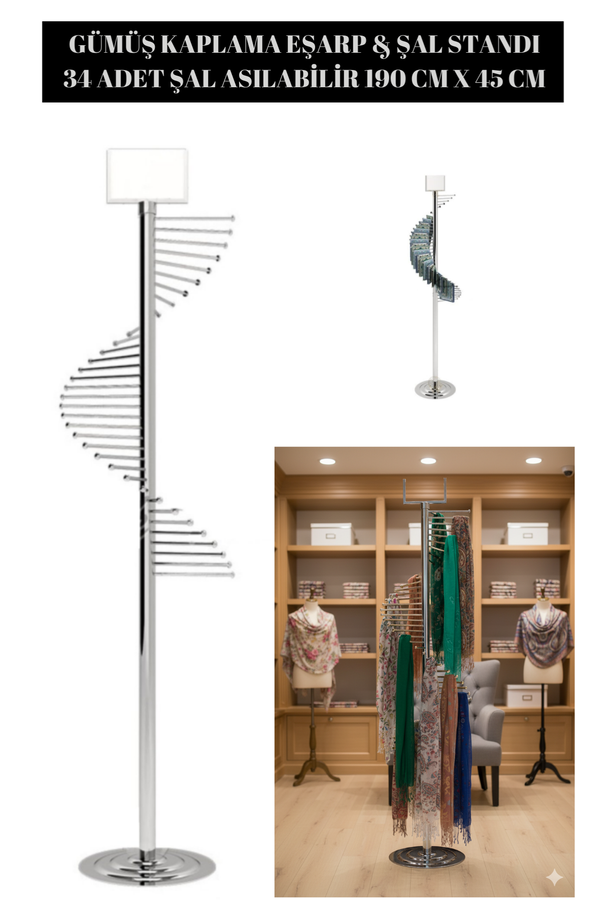 Krom Eşarp Standı Şal Standı ( 34 Şal Asılabilir )