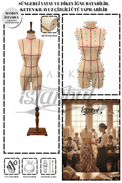 Kılavuz Çizgili Keten Kumaş Terzi Mankeni Prova Mankeni