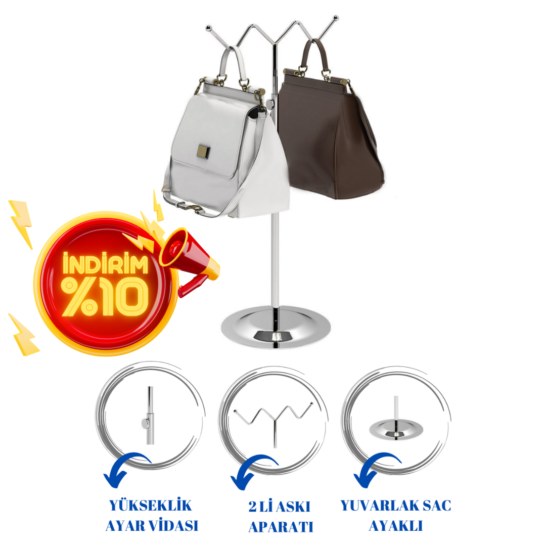 Ayarlanabilir Krom Kaplama Çanta Standı - Elegan Çanta Teşhir Askısı